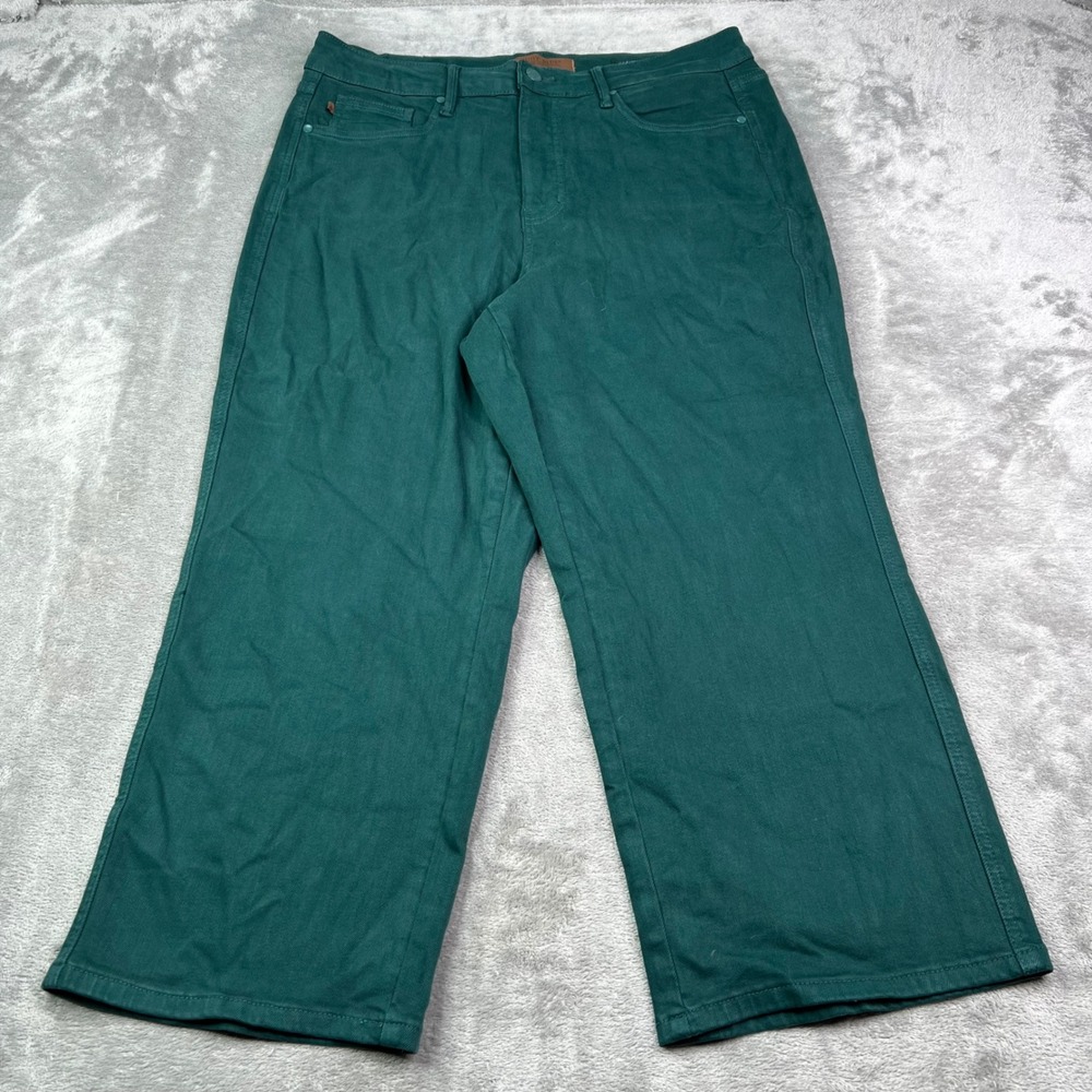 Judy Blue Wide Leg Jeans Womens 16W Green Solid Stretch High Rise Garment Dyed